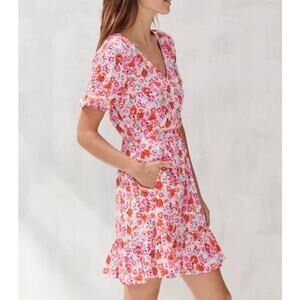 Lucky Brand Pink Ditsy Floral Mila Faux Wrap Mini Dress Women's XS